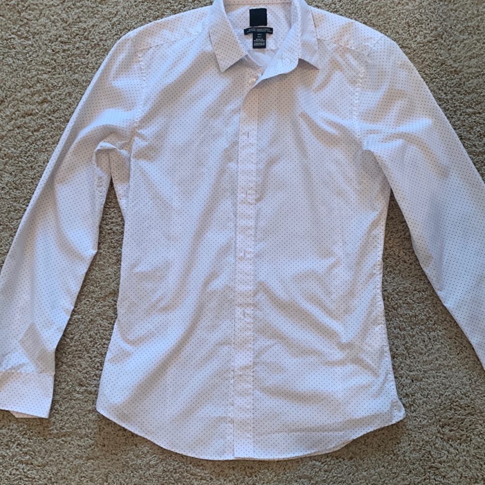H&M Slim Fit Collared Shirt - White with Black Dots